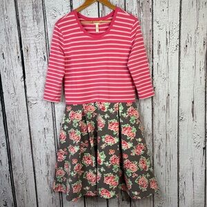 Matilda Jane Vault Dress Fit & Flare A-Line Pleated Skirt Floral Pink Gray Large